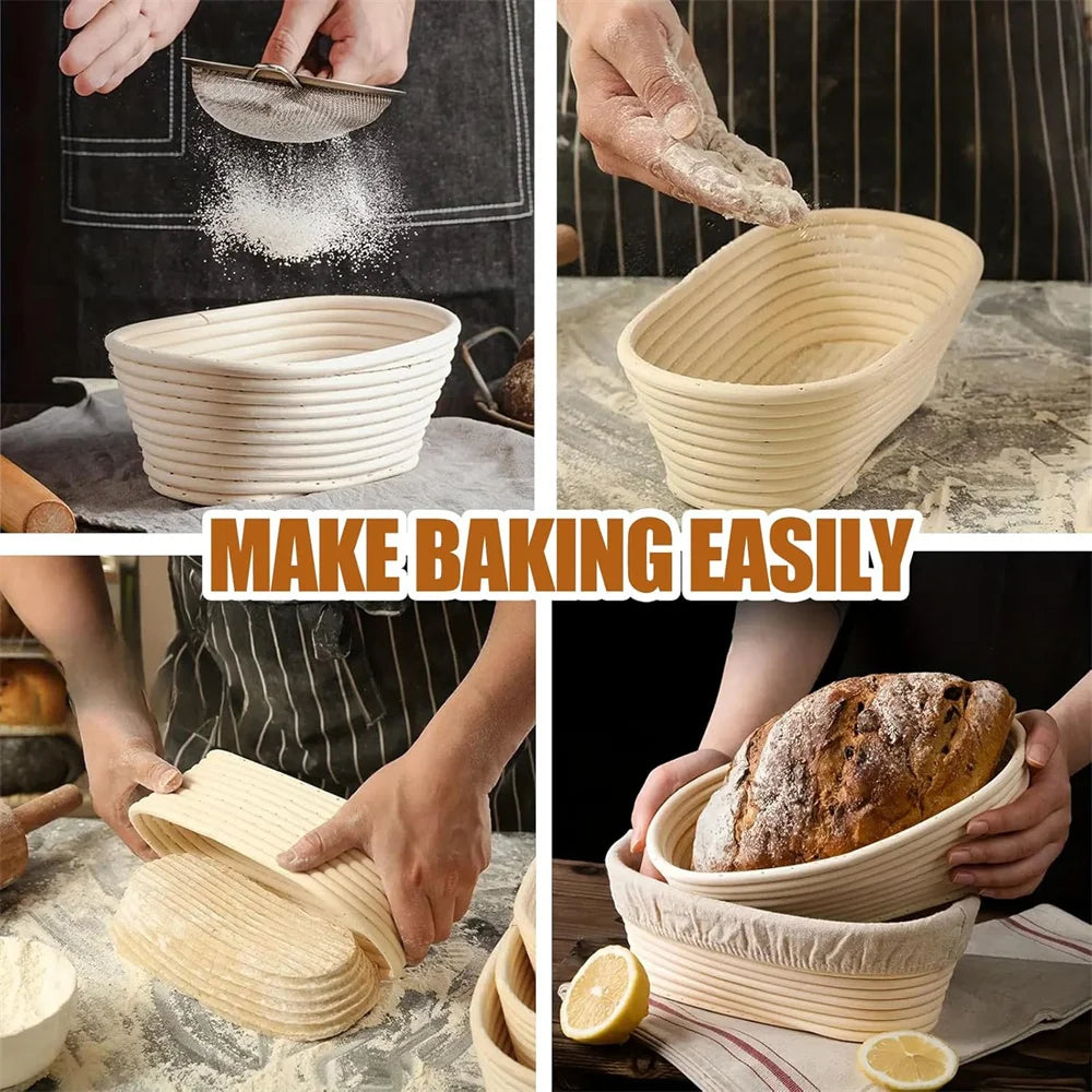 Banneton Bread Proofing Basket Set, 10" Oval Banneton Baskets, Sourdough Bread Baking Supplies with Bread Lame,   Dough Whisk, C