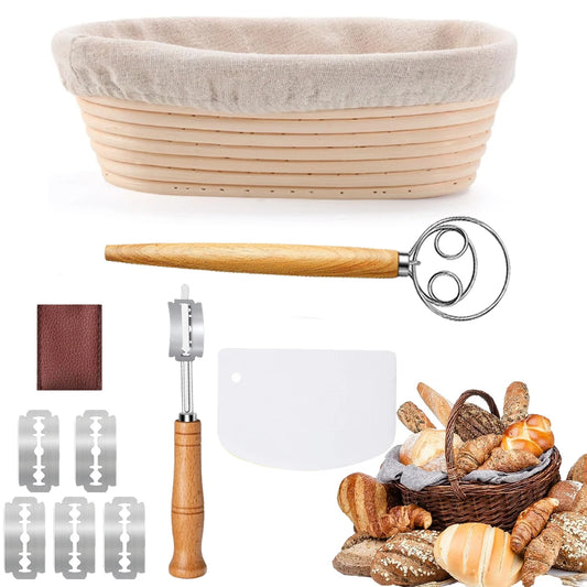 Banneton Bread Proofing Basket Set, 10" Oval Banneton Baskets, Sourdough Bread Baking Supplies with Bread Lame,   Dough Whisk, C