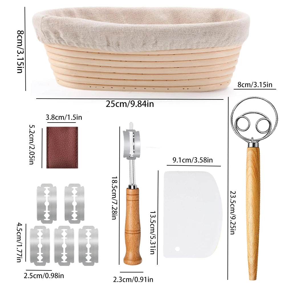 Banneton Bread Proofing Basket Set, 10" Oval Banneton Baskets, Sourdough Bread Baking Supplies with Bread Lame,   Dough Whisk, C