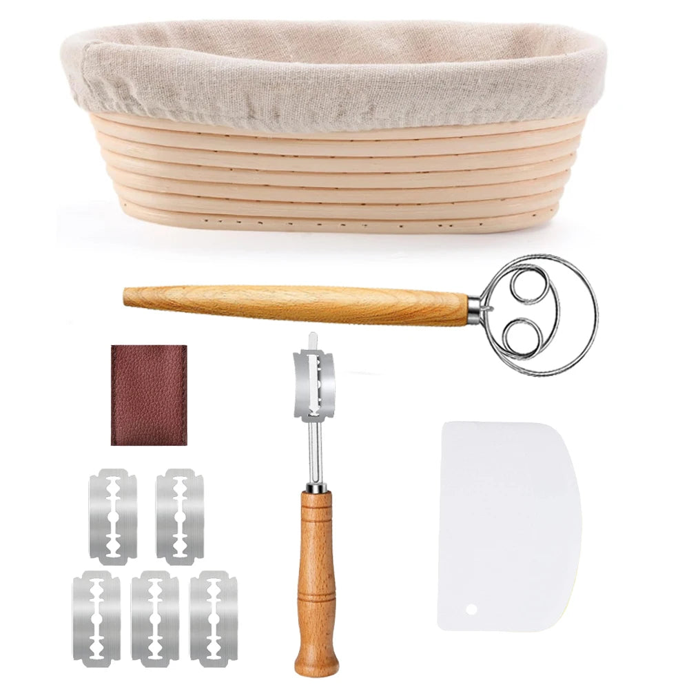 Banneton Bread Proofing Basket Set, 10" Oval Banneton Baskets, Sourdough Bread Baking Supplies with Bread Lame,   Dough Whisk, C